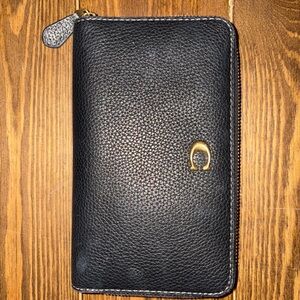Coach Black Pebble Grain Leather Zip Around Wallet with Gold Accent